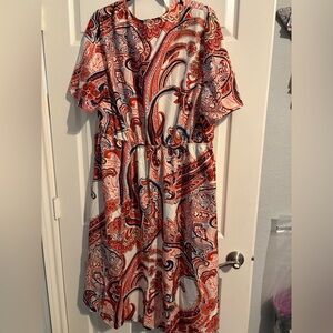 425- SHEIN orange and Navy Paisley Maxi jacket